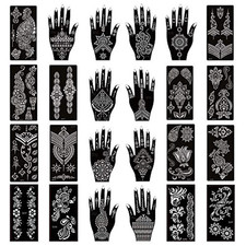 Pack of 24 Sheets Temporary Tattoo Templates,Self-Adhesive Henna Indian Arabian