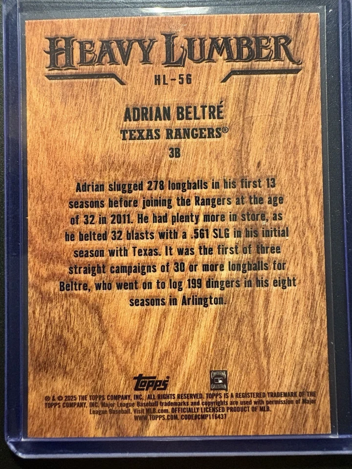 Adrian Beltré # HL-56; 2025 Topps Actualización Madera Pesada Foto 2 de 2