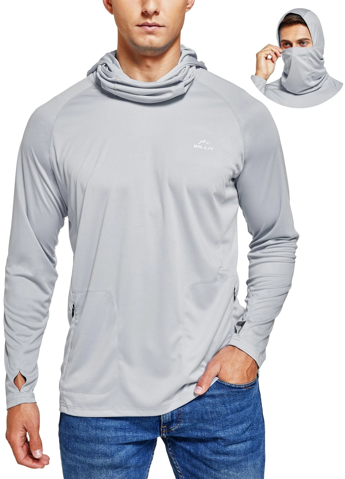 Men's UPF 50+ Sun Protection Hoodie with Built-in Mesh , Long Sleeve Cooling ...