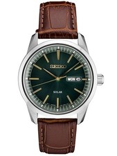 Seiko Solar Green Dial Brown Leather Strap Men's Watch SNE529