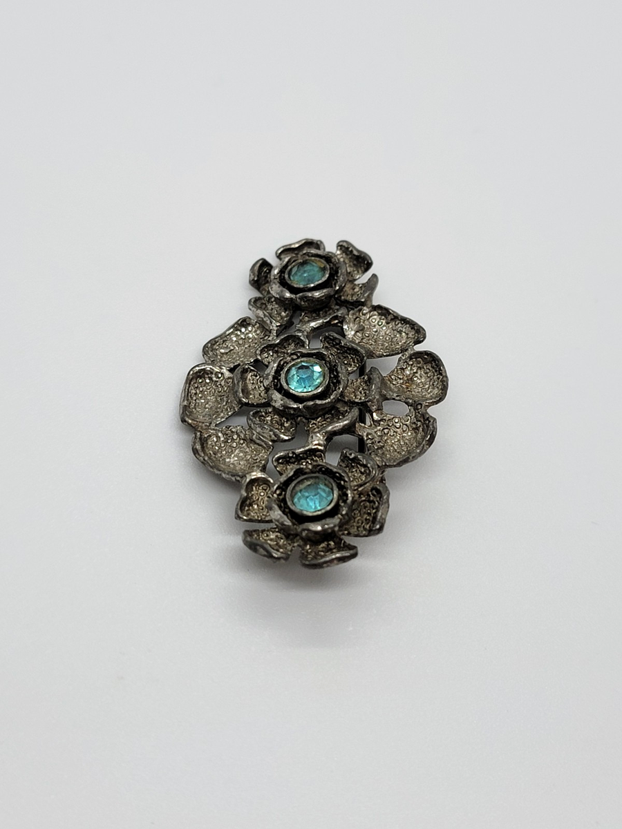 Vintage Paul Sargent 24KP Brooch Blue Rhinestone Silver Tone | eBay