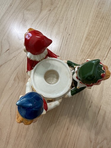 CHRISTOPHER RADKO SHINY BRITE CHRISTMAS VINTAGE ELVES ELF CERAMIC CANDLE HOLDER - Picture 3 of 7
