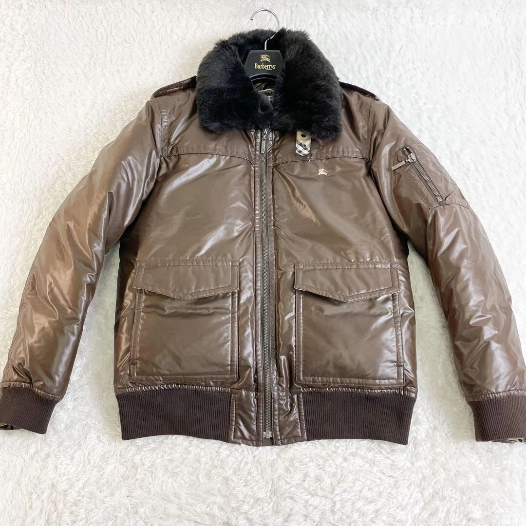 Piumino Burberry etichetta nera pelliccia di coniglio tasca taglia M colore marrone esterno uomo
