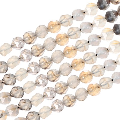 Faceted Polygon Stone, 8×8 mm Natural Faceted Diamond Round Stone, Gray White