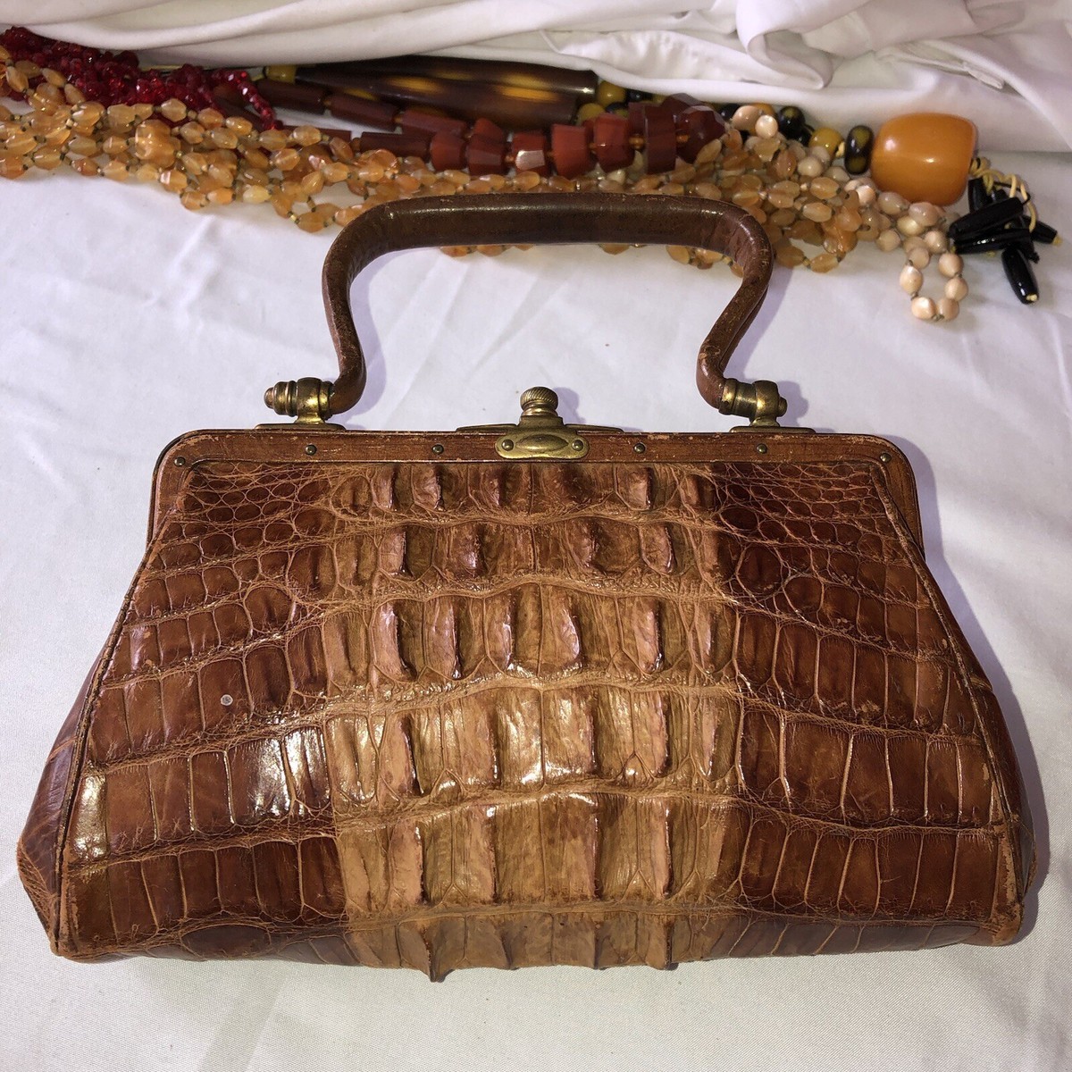 Vintage Antique Purse Hornback Alligator Crocodile Brown