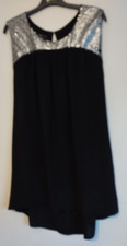 Ladies Mango Black & Silver Sequin A-Line Dress Size L - See Description