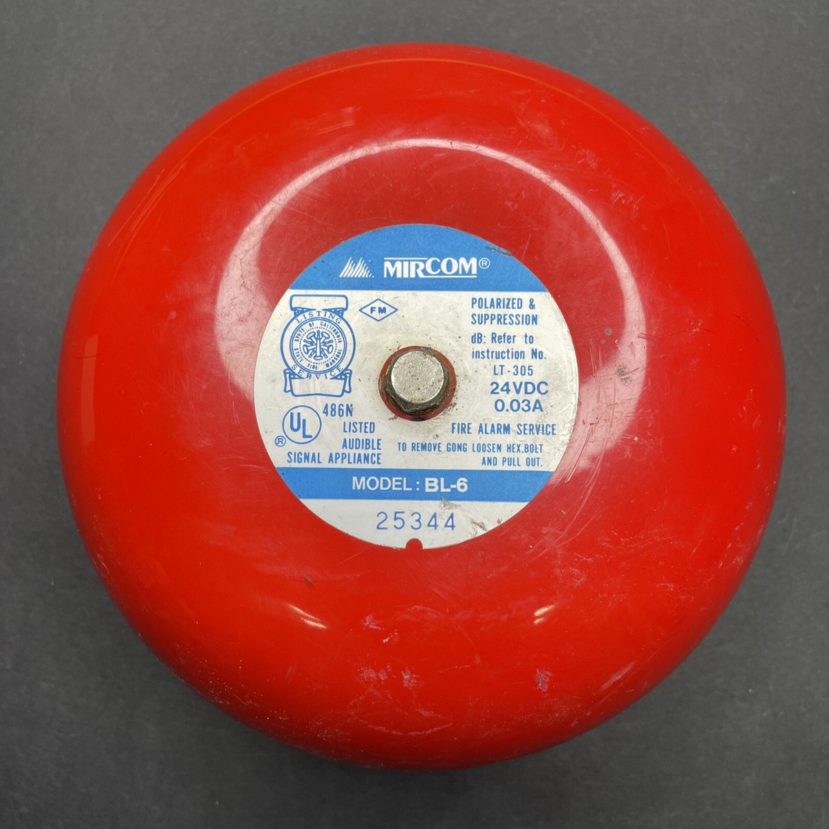 Mircom 25344 Alarm Bell 24VDC 0.03A 91dB / 10FT, BL-6 Fire Bell