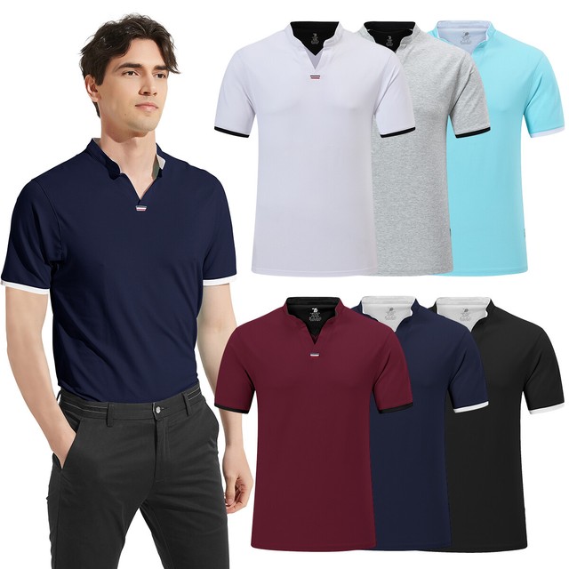 Men's Slim Fit Golf Shirt Vneck Tshirt Breathable Athletic Shirt Work Gym eBay