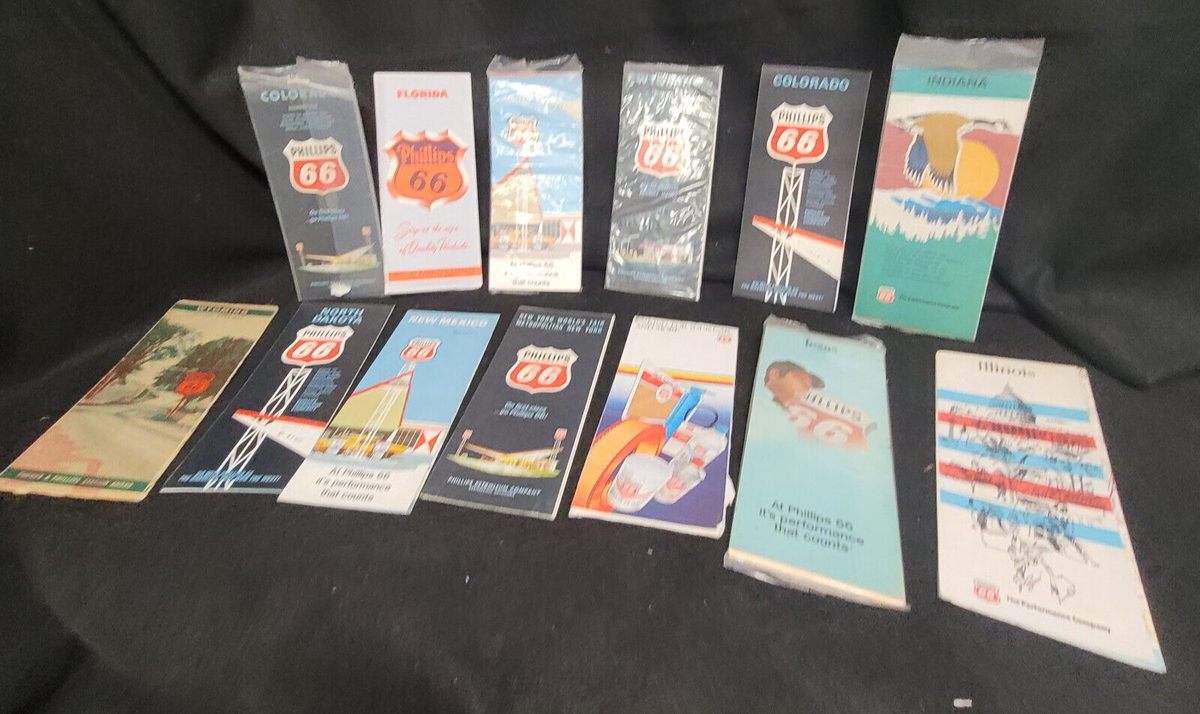 Lot of 13 Vintage Phillips 66 Official Road Maps 1939, 1960's