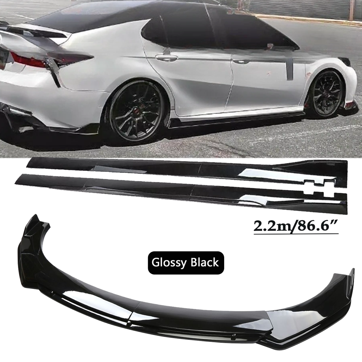 Front Bumper Lip Spoiler Splitter Side Skirt For Camry SE XSE 2018- Glossy Black