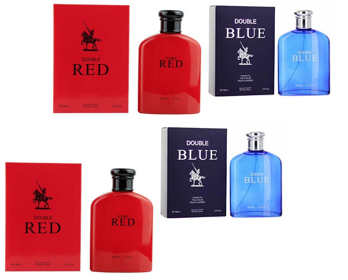 blue and red perfume bottle