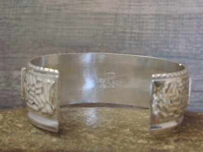 Zuni Indian Sterling Silver Turquoise Inlay Sunface Bracelet