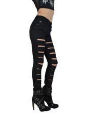 TRIPP NYC GOTH PUNK ROCKER METAL MOTO CUT OUT SLASH SKINNY PANTS JEANS IS4040