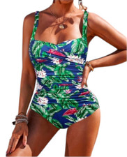 EKOUAER Floral One-Piece Swimsuit Tummy Control, Ruched, Push-Up Size Large NWT