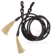 Split Reins 20 Plaits, Dark Brown Split Reins, Horse Hair Tassels Split Reins.