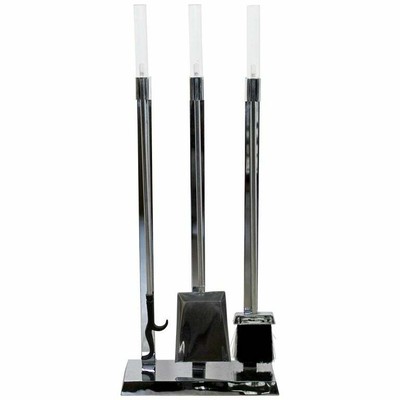 Mid Century Modern Chrome Lucite Fireplace Tool Set Albrizzi Style