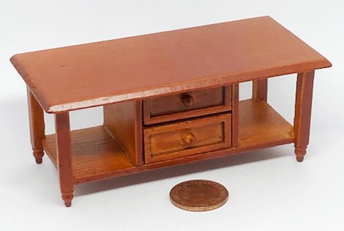 Dolls House Coffee Table Walnut Colour Wooden 2 Drawer Tumdee 1:12 Scale 060