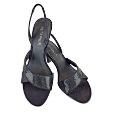 Metaphor Womens Strappy Sparkly Glitter Rhinestones 3.5 inch Heels Size 7M Black