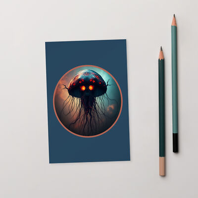 ''Cthonic Space Jellyfish'' Postcard Mushroom Cnidarian Galactic Evil Dark
