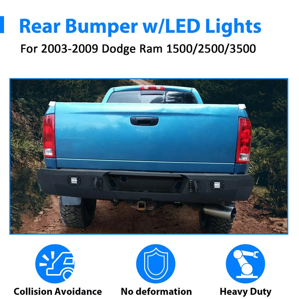 Black Rear Bumper w/LED Light For 2003-2009 04 05 06 08 Dodge Ram 1500 2500 3500 — 第 4/4 张图片