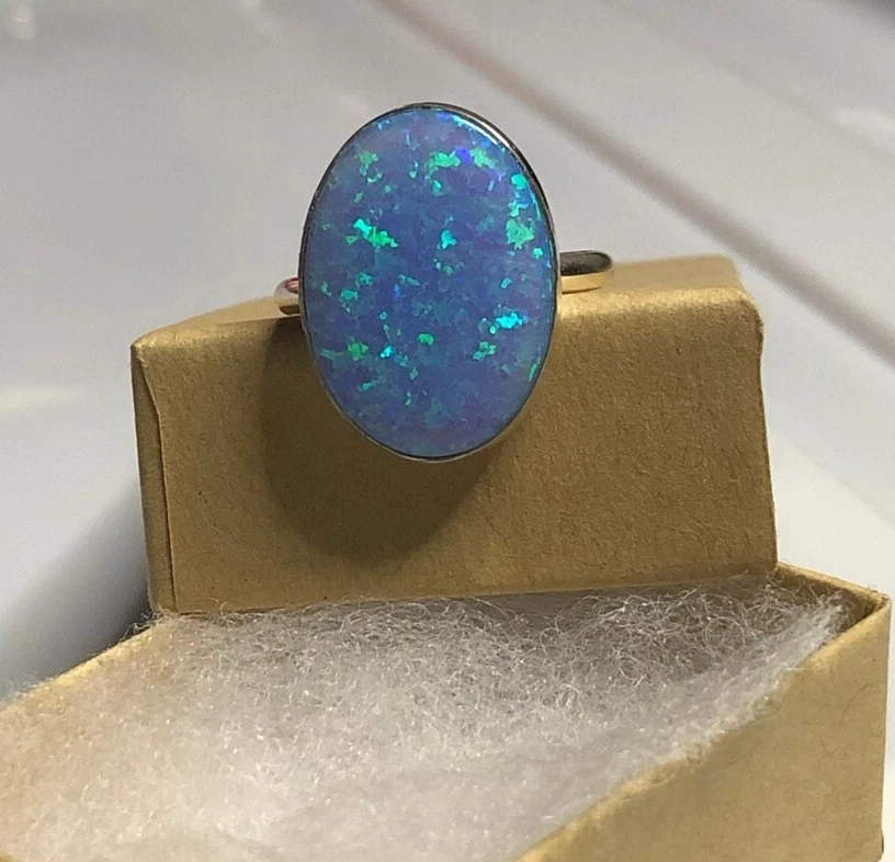 Beautiful Lite Blue opal 925 Solid Sterling Silver Ring Jewelry For Women's - Image 2 of 3