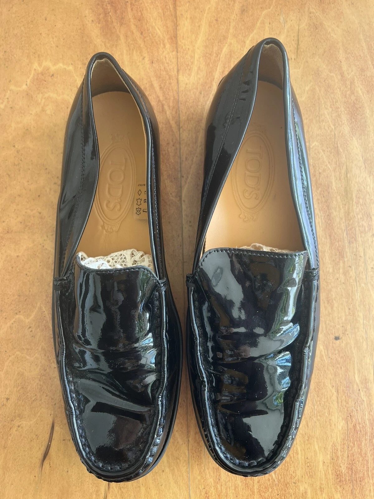 TOD’S Tod's Gommini scarpa piatta donna nera vernice taglia EU 39 US 8 5 Italia