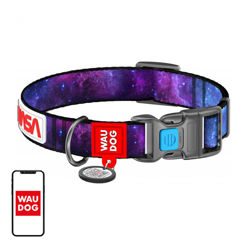 Collier pour chien Waudog NASA21 avec QR code anti-perte pour sécuriser les promenades de nuit