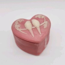 VTG Lovebirds Heart Pink Soapstone Trinket Box Made In USA Design Gifts Intl