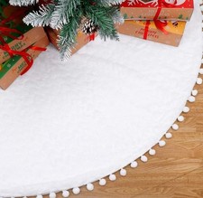 NEW White 48" Inch Faux Fur Christmas Tree Skirt, Collar Ring Water Stand Cover