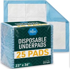 Disposable Underpads 23'' X 36'' 25-Count Incontinence Pads, Chux, Bed Covers...