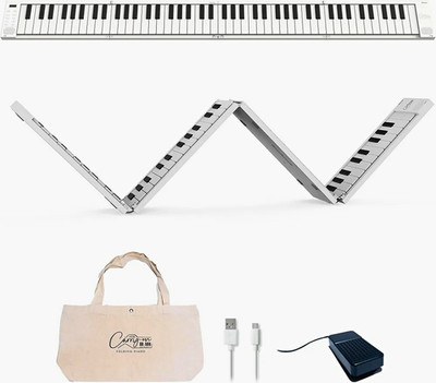 Carry-on 88-Key Foldable Electronic Keyboard Piano White w/ Bag USB Cable Pedal