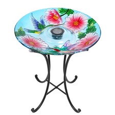 MUMTOP Outdoor Bird Bath, Large Glass Bird Baths Bowl with Metal Stand, Solar...