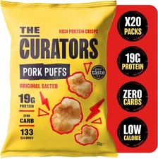 THE CURATORS High Protein Pork Puffs, Original Salted, 25g (20 Packs) 18g Prote
