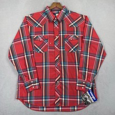 Vintage Wrangler Shirt Mens 17-17.5 Plaid Pearl Snap Western Red Cowboy NWT