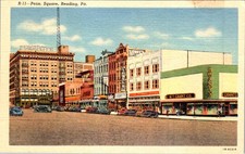 1951 Penn Square Reading PA Postcard Pomeroy's Dept Store Curt Teich Linen