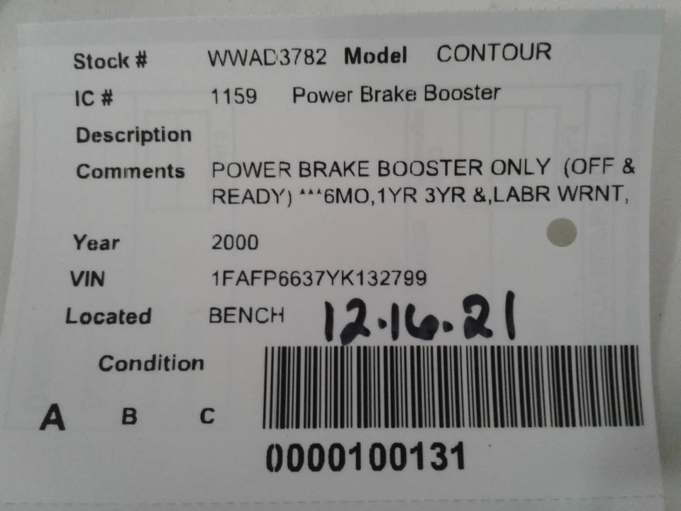 Booster de freno eléctrico usado se adapta a: Ford Contour 2000 grado A Foto 4 de 4
