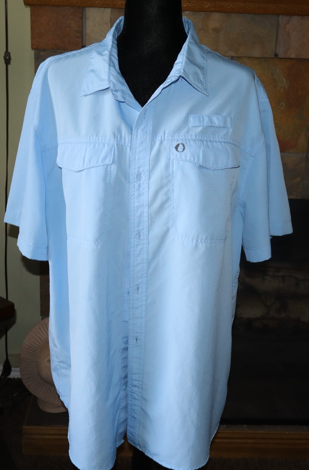 American Outdoorsman Fishing Shirt Men XXL Blue Vented Short Sleeve Button Up