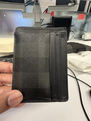 Burberry Men s Black/Gray Check Slim Fold Card Holder Wallet w/ Money Clip