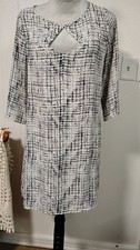 everly White Black Patterned Dress 3/4 Sleeve Medium