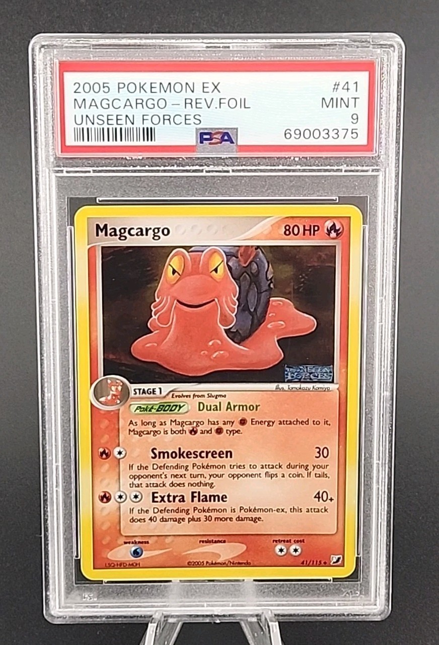 PSA 9 Mint 2005 POKEMON EX UNSEEN FORCES #41 Magcargo REVERSE HOLO FOIL