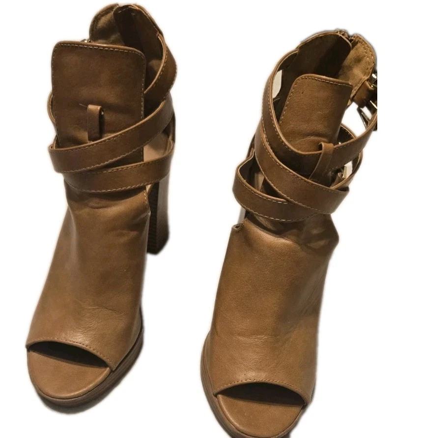Charlotte Russ Open Toe Tan Ankle Booties Size 10 - Image 1 of 4
