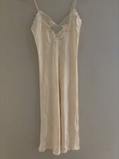 Vintage Etienne Satin Nightgown w/Embroidered Flowers  Beads Fairy Whimsy Sz P