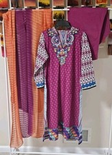 3 Piece Set Indian Pakistani Kurta Dress Women's Size M Pinks Printed Kameez