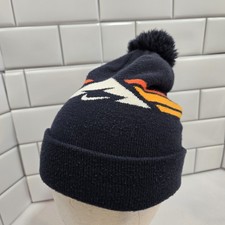 Nike Trails Mointain Logo Beanie Winter Hat Navy Blue Pom Pom Sunrise Stripe