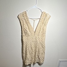 Free People Beige Lace Sleeveless Romper V-Ne...