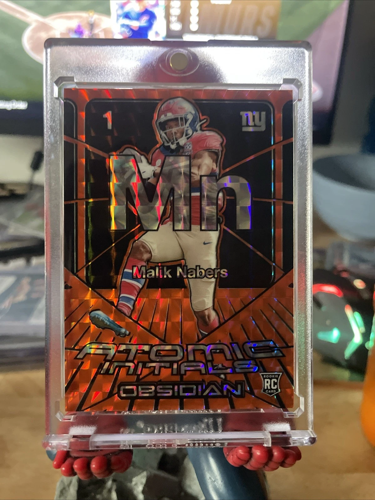 Malik Nabers Panini Obsidian Atomic Initials #18 Orange Mosaic