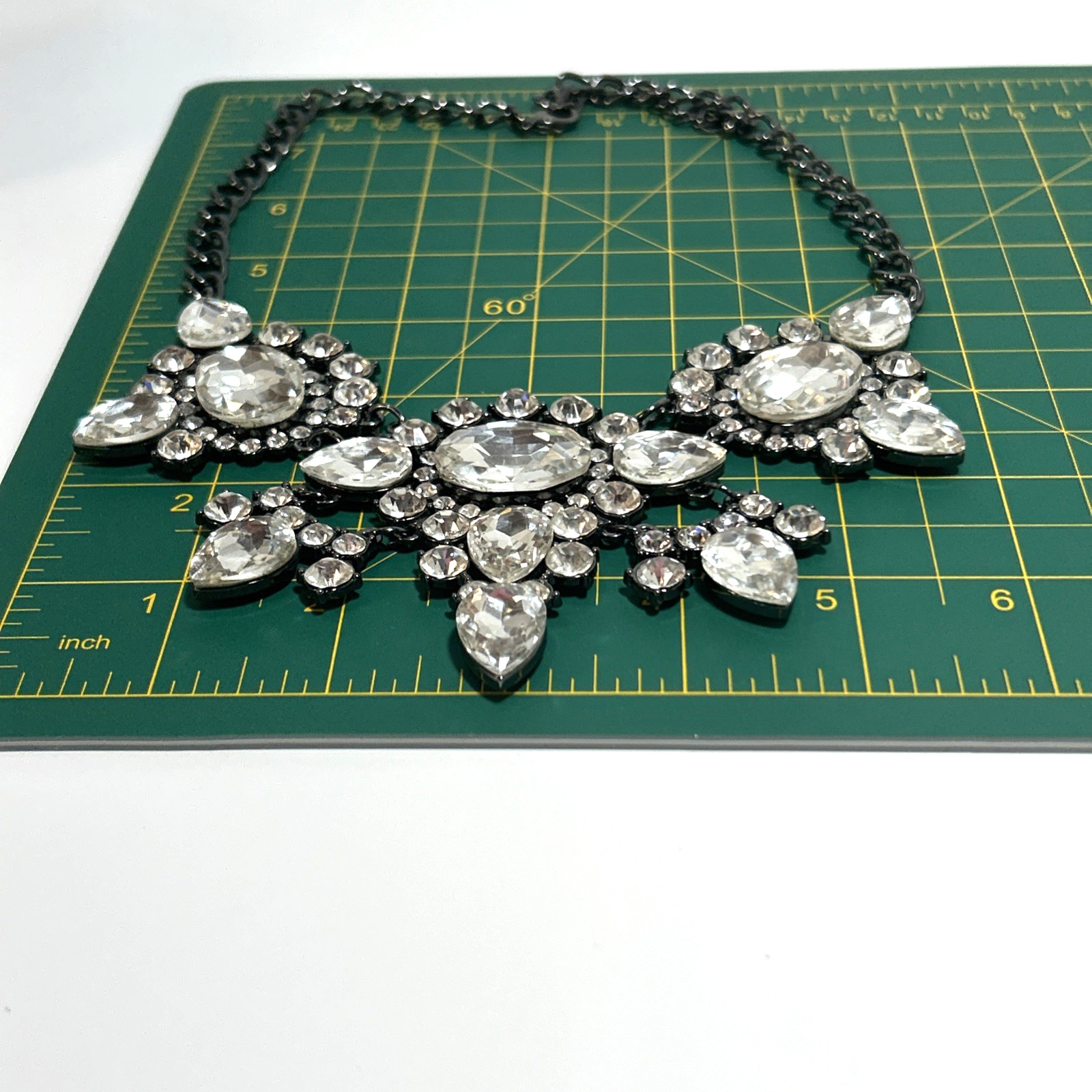 Black Chain Statement Necklace Clear Rhinestone C… - image 9