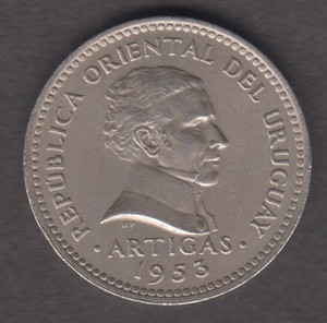 Uruguay 1953. 10 Centesimos, José Artigas. Laurel Wreath. KM# 35