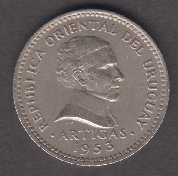Uruguay 1953. 10 Centesimos, José Artigas. Laurel Wreath. KM# 35