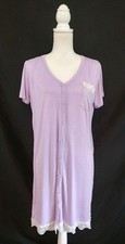 Ekouaer Purple Lilac Nightgown Button Front V Neck Rayon Stretch Lace Trim Sz M